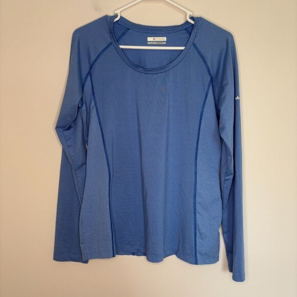 COLUMBIA Long Sleeve Performance Tee Womens L Blue Stripes Reflective Stretch - Picture 5 of 6